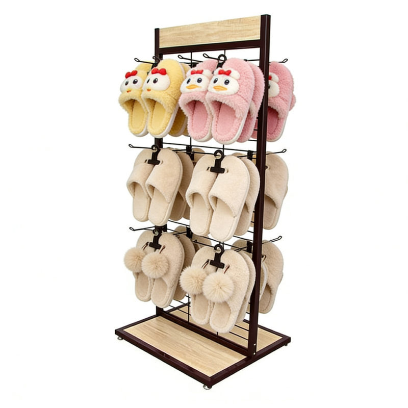 Multi-Tier Floor Standing Slipper Display Rack - Hanging Sandal Retail Stand